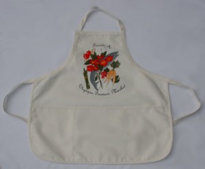 Olympia Farmers Market Apron White cotton apron with floral silk screened image